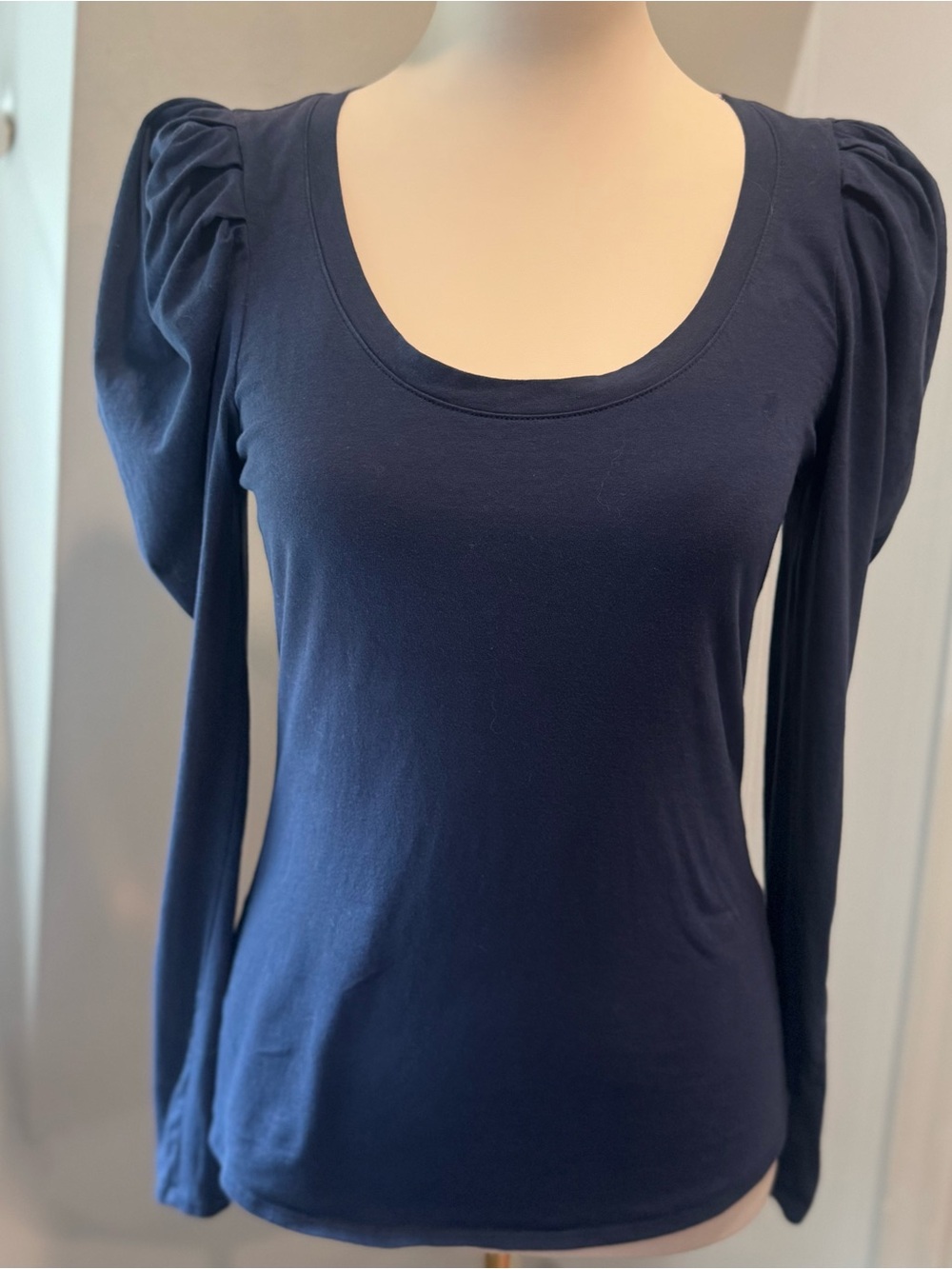 INC International Concepts Navy Puff Sleeve Scoop Neck Top | Size Medium